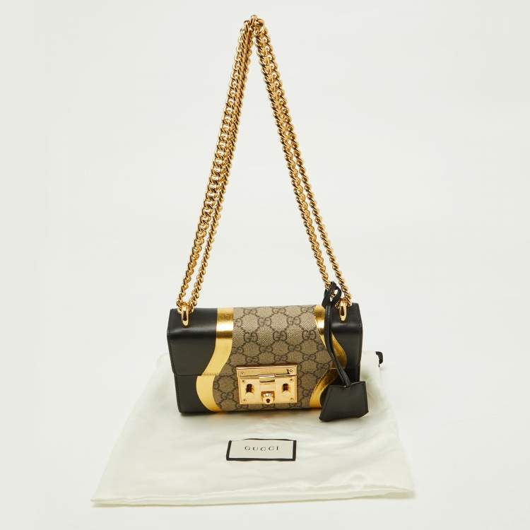 Pre Owned Gucci Tri Color GG Supreme Canvas and Leather Small Padlock Shoulder Bag