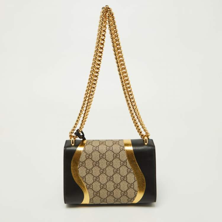 Pre Owned Gucci Tri Color GG Supreme Canvas and Leather Small Padlock Shoulder Bag
