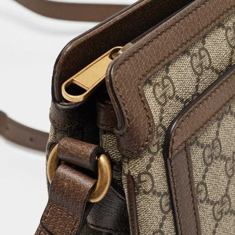 Pre Owned Gucci Beige/Brown GG Supreme Canvas and Leather Medium Ophidia Shoulder Bag  