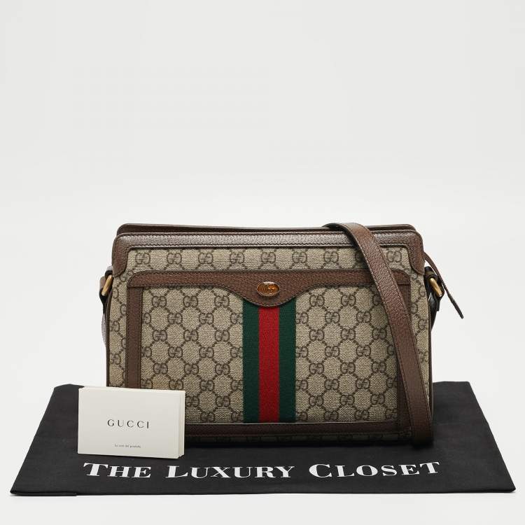 Pre Owned Gucci Beige/Brown GG Supreme Canvas and Leather Medium Ophidia Shoulder Bag  