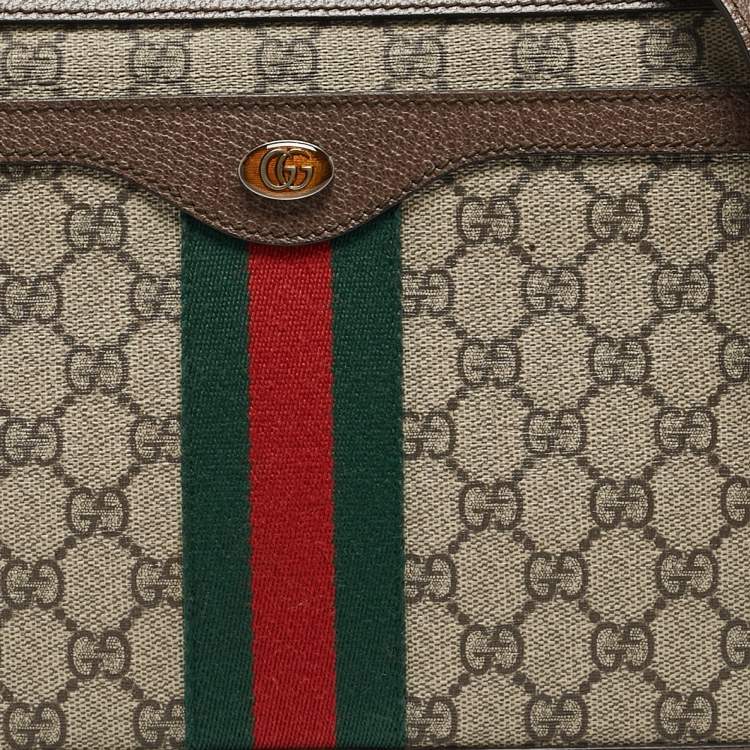 Pre Owned Gucci Beige/Brown GG Supreme Canvas and Leather Medium Ophidia Shoulder Bag  