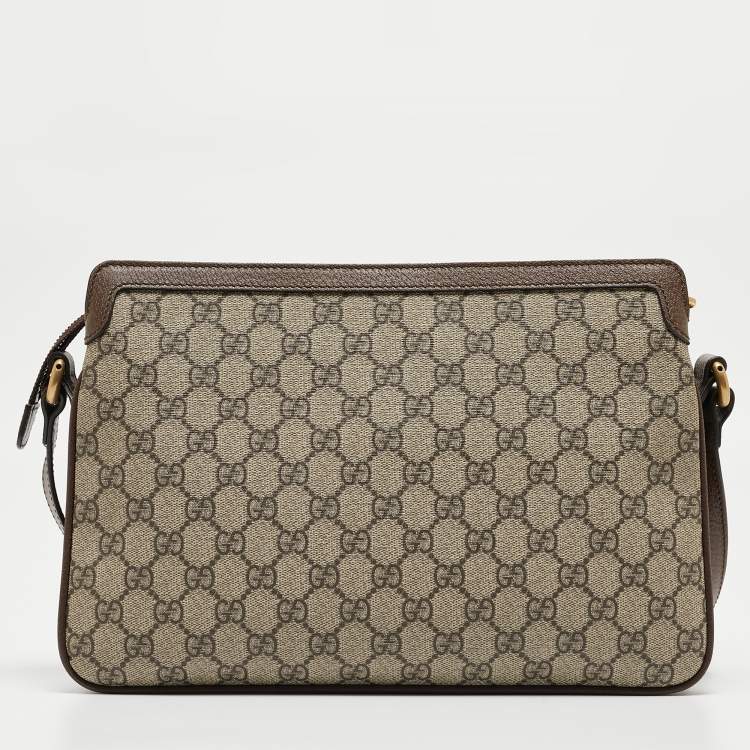 Pre Owned Gucci Beige/Brown GG Supreme Canvas and Leather Medium Ophidia Shoulder Bag  