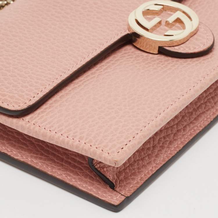 Pre Owned Gucci Dusty Pink Leather Interlocking G Wallet on Chain