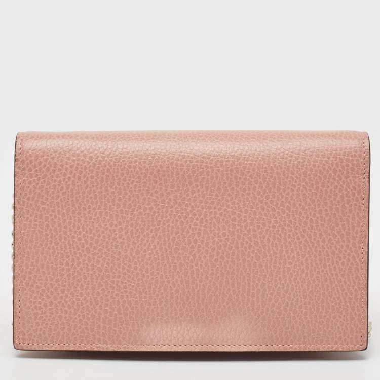 Pre Owned Gucci Dusty Pink Leather Interlocking G Wallet on Chain