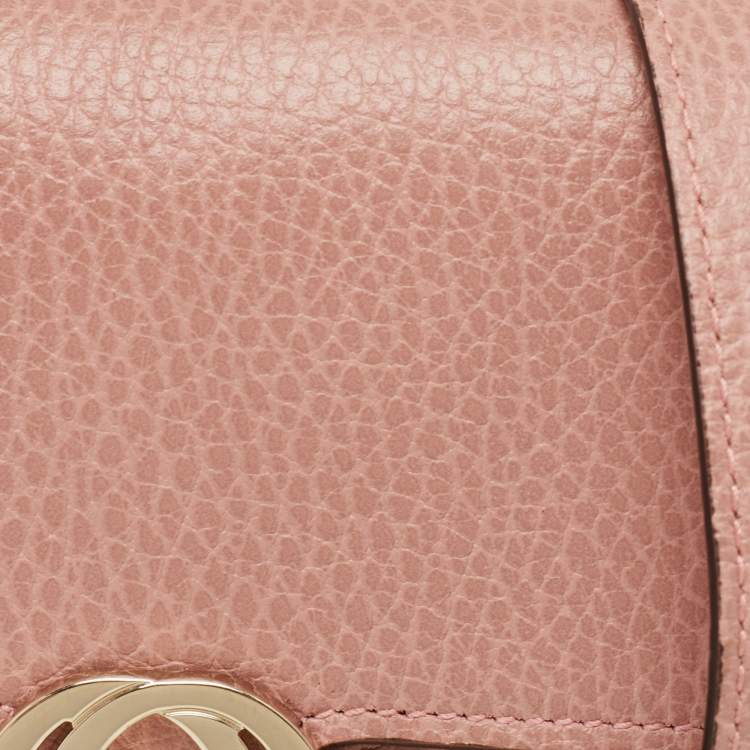Pre Owned Gucci Dusty Pink Leather Interlocking G Wallet on Chain