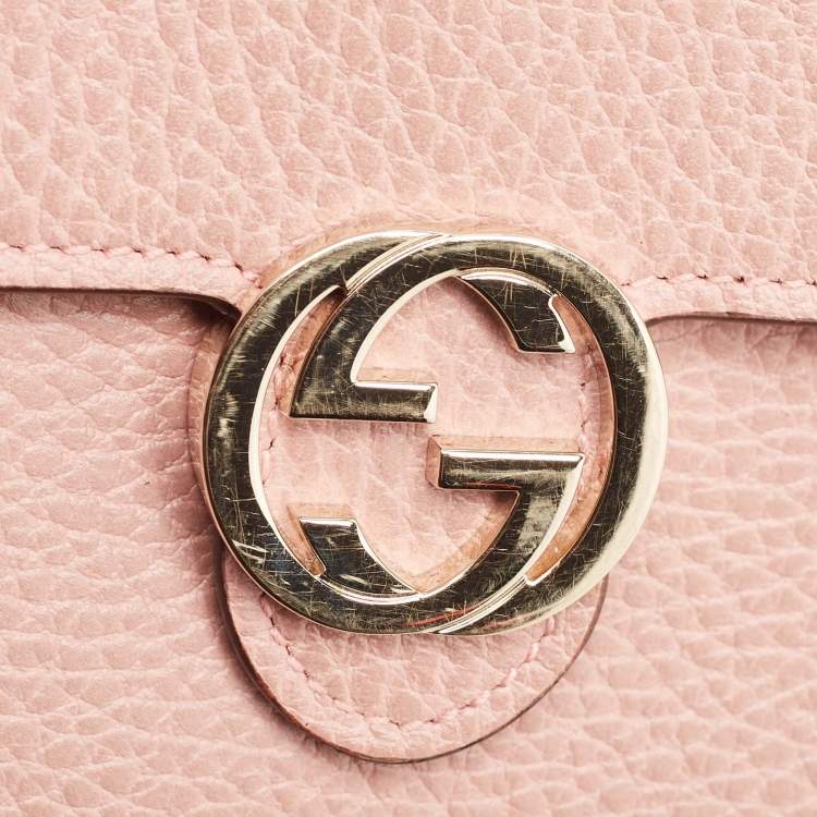 Pre Owned Gucci Dusty Pink Leather Interlocking G Wallet on Chain
