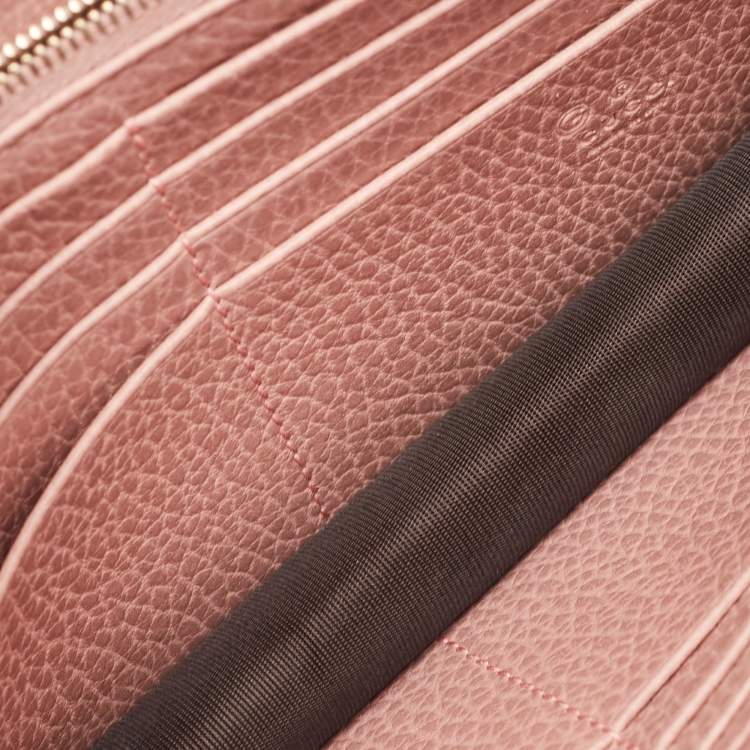 Pre Owned Gucci Dusty Pink Leather Interlocking G Wallet on Chain