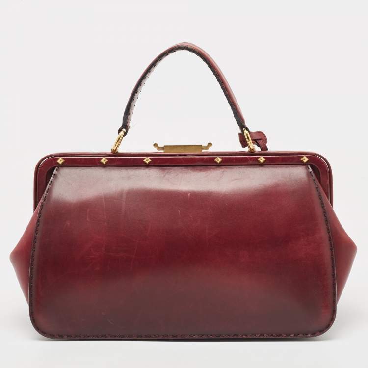 Pre Owned Gucci Burgundy Leather and Suede Lady Stirrup Top Handle Bag