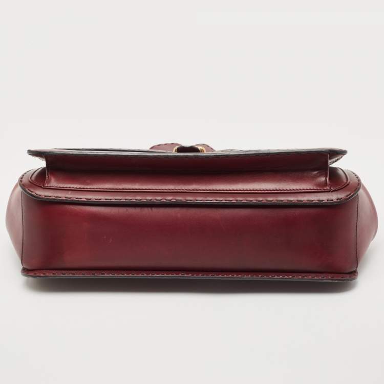 Pre Owned Gucci Burgundy Leather and Suede Lady Stirrup Top Handle Bag