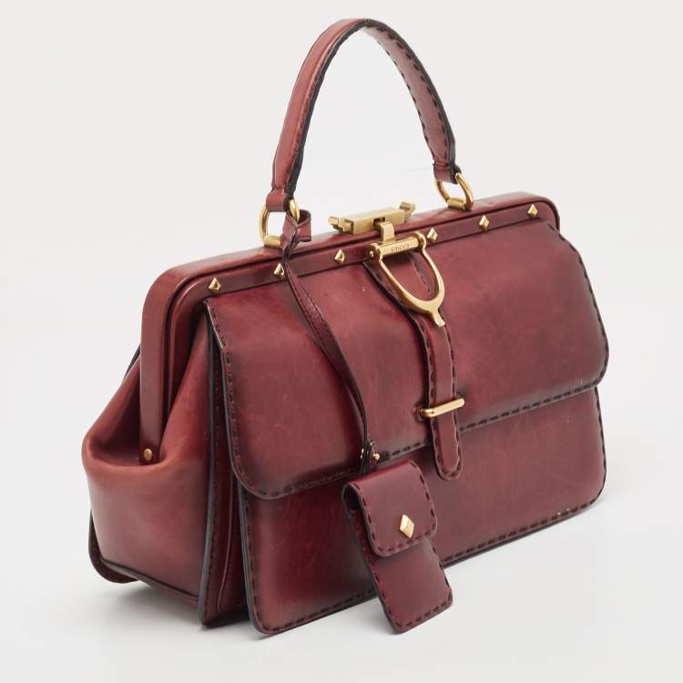 Pre Owned Gucci Burgundy Leather and Suede Lady Stirrup Top Handle Bag
