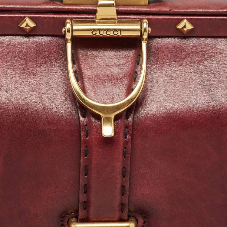 Pre Owned Gucci Burgundy Leather and Suede Lady Stirrup Top Handle Bag