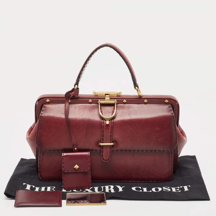 Pre Owned Gucci Burgundy Leather and Suede Lady Stirrup Top Handle Bag