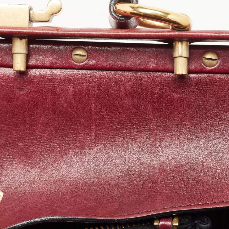 Pre Owned Gucci Burgundy Leather and Suede Lady Stirrup Top Handle Bag