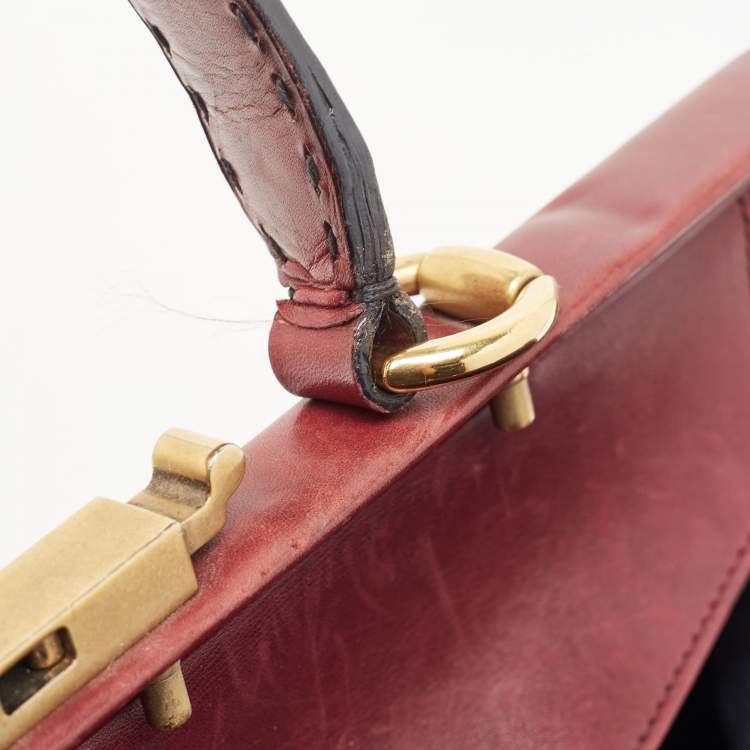 Pre Owned Gucci Burgundy Leather and Suede Lady Stirrup Top Handle Bag