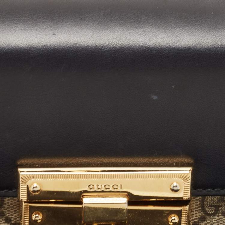Pre Owned Gucci Black/Beige GG Supreme Canvas and Leather Small Padlock Shoulder Bag