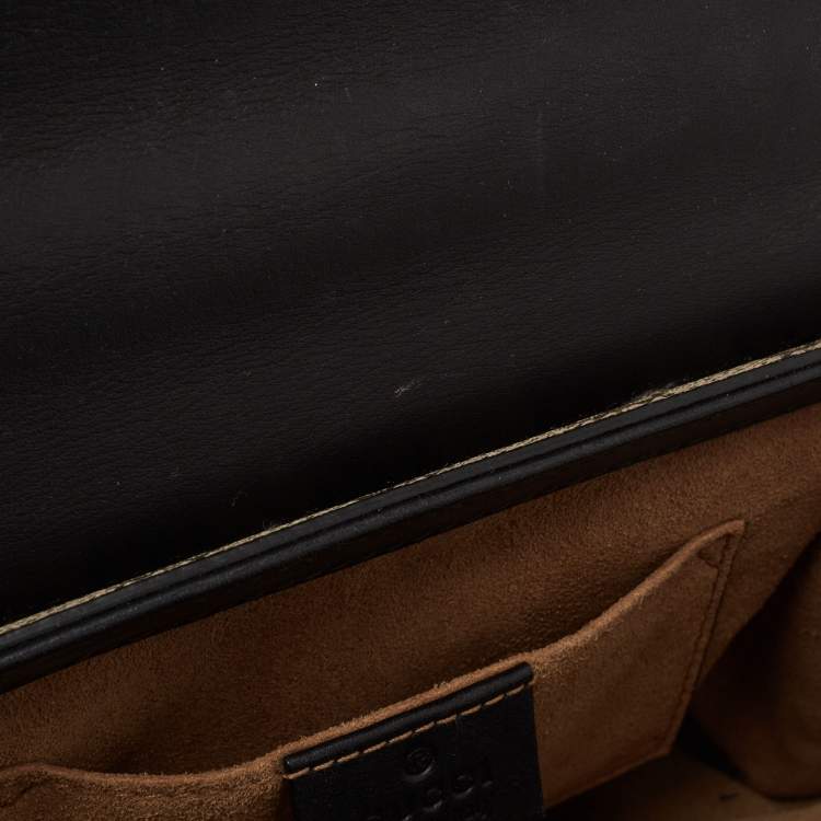 Pre Owned Gucci Black/Beige GG Supreme Canvas and Leather Small Padlock Shoulder Bag