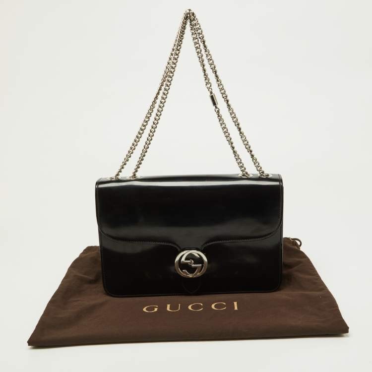 Pre Owned Gucci Black Leather Medium Interlocking G Shoulder Bag