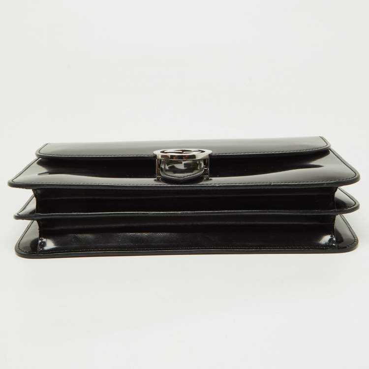 Pre Owned Gucci Black Leather Medium Interlocking G Shoulder Bag