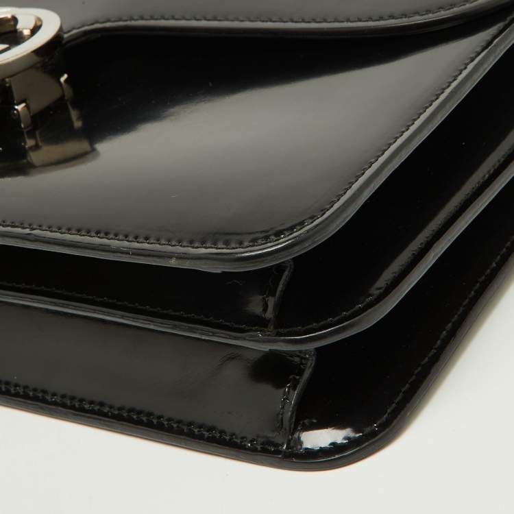 Pre Owned Gucci Black Leather Medium Interlocking G Shoulder Bag