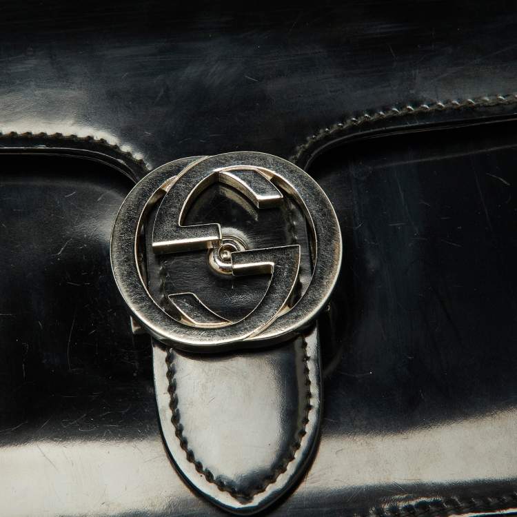 Pre Owned Gucci Black Leather Medium Interlocking G Shoulder Bag