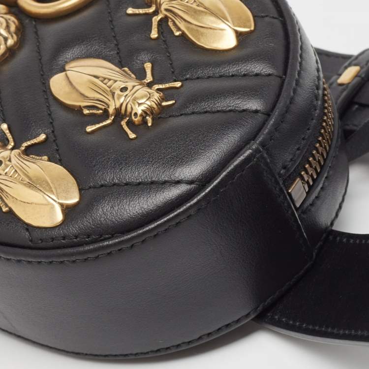 Pre Owned Gucci Black Matelassé Leather GG Marmont Animal Stud Belt Bag