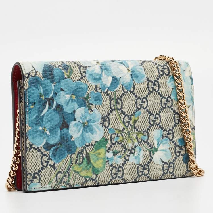 Pre Owned Gucci Beige GG Supreme Canvas Blooms Wallet On Chain