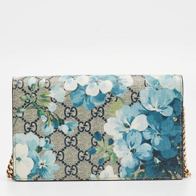 Pre Owned Gucci Beige GG Supreme Canvas Blooms Wallet On Chain