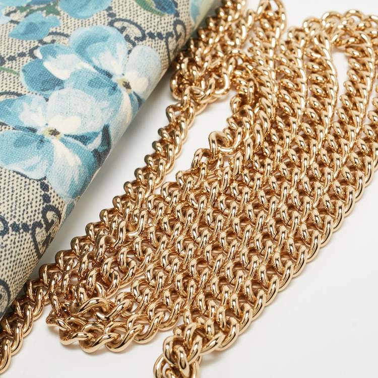Pre Owned Gucci Beige GG Supreme Canvas Blooms Wallet On Chain