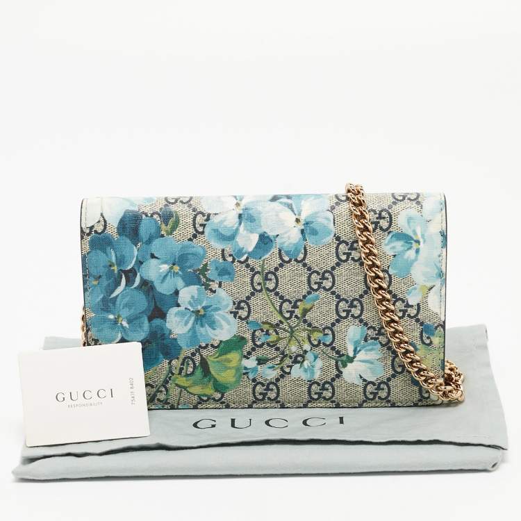 Pre Owned Gucci Beige GG Supreme Canvas Blooms Wallet On Chain