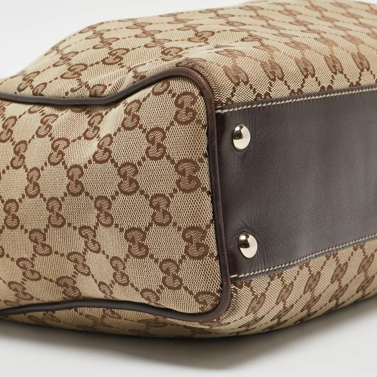 Pre Owned Gucci Dark Brown/Beige GG Canvas and Leather Medium Peggy Shoulder Bag