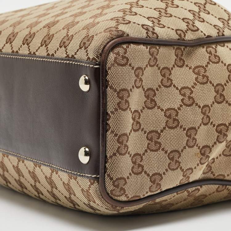Pre Owned Gucci Dark Brown/Beige GG Canvas and Leather Medium Peggy Shoulder Bag