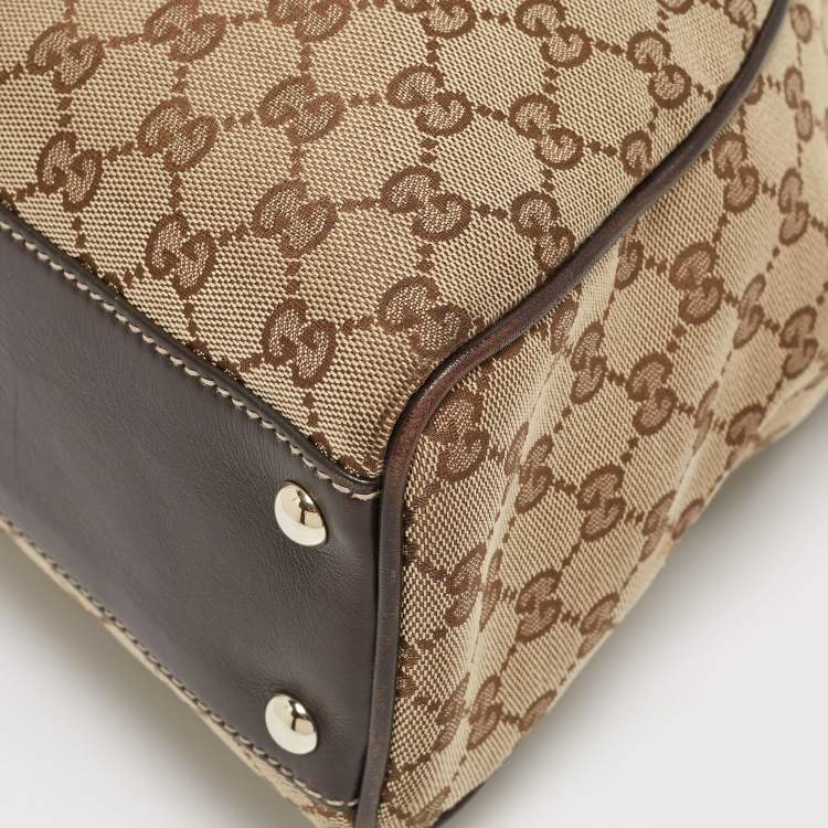 Pre Owned Gucci Dark Brown/Beige GG Canvas and Leather Medium Peggy Shoulder Bag