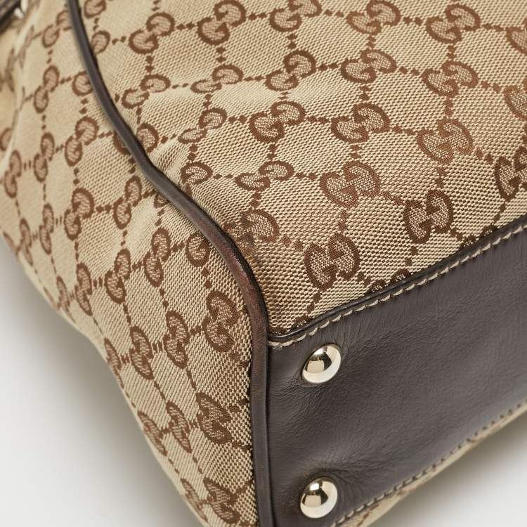 Pre Owned Gucci Dark Brown/Beige GG Canvas and Leather Medium Peggy Shoulder Bag
