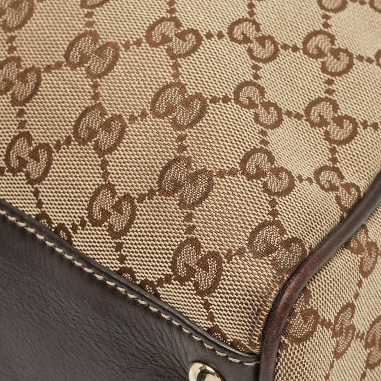 Pre Owned Gucci Dark Brown/Beige GG Canvas and Leather Medium Peggy Shoulder Bag