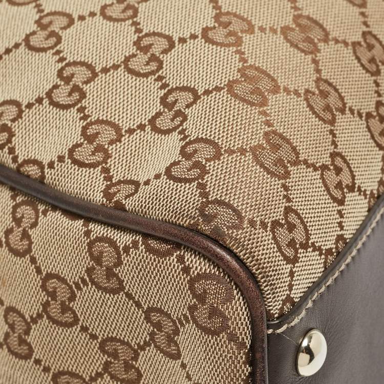 Pre Owned Gucci Dark Brown/Beige GG Canvas and Leather Medium Peggy Shoulder Bag
