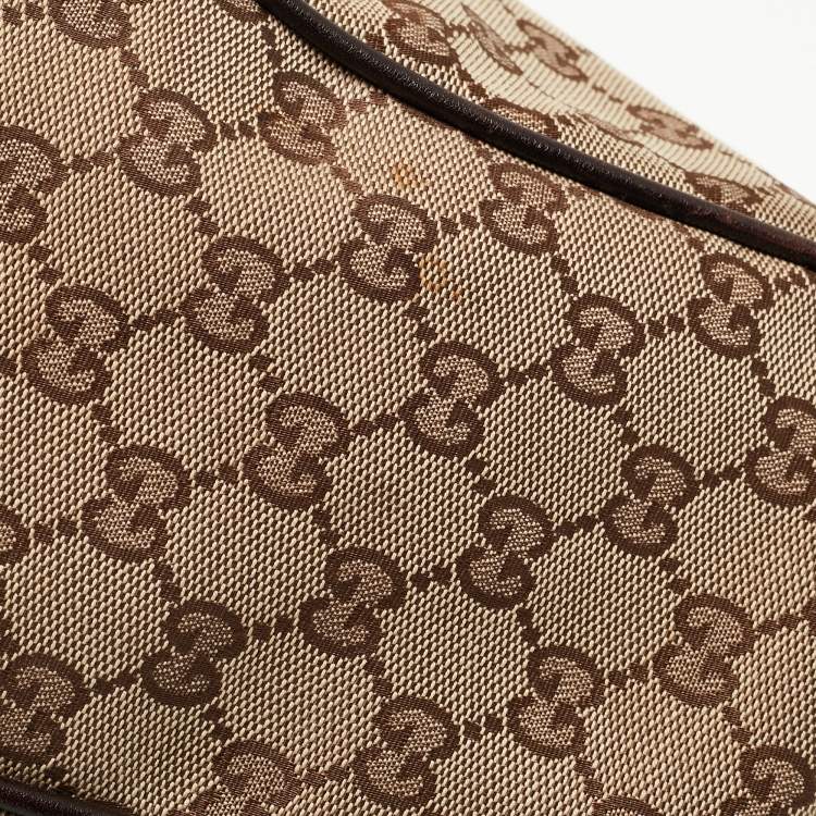 Pre Owned Gucci Dark Brown/Beige GG Canvas and Leather Medium Peggy Shoulder Bag