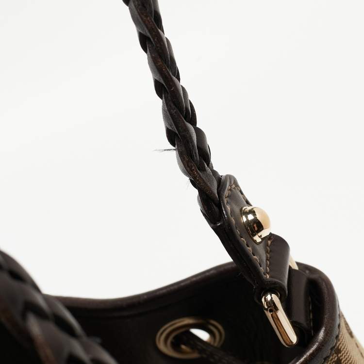 Pre Owned Gucci Dark Brown/Beige GG Canvas and Leather Medium Peggy Shoulder Bag