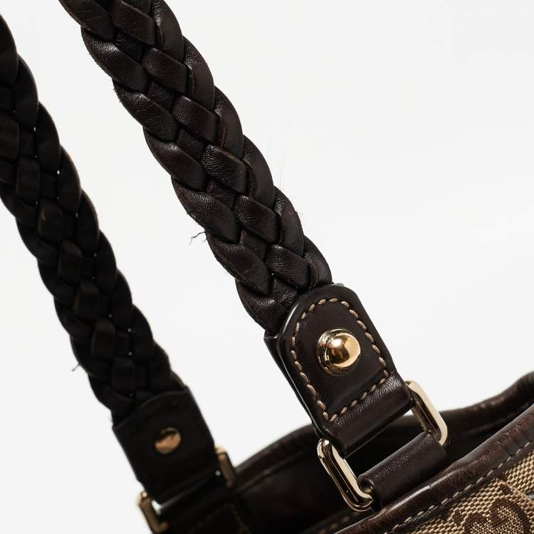 Pre Owned Gucci Dark Brown/Beige GG Canvas and Leather Medium Peggy Shoulder Bag