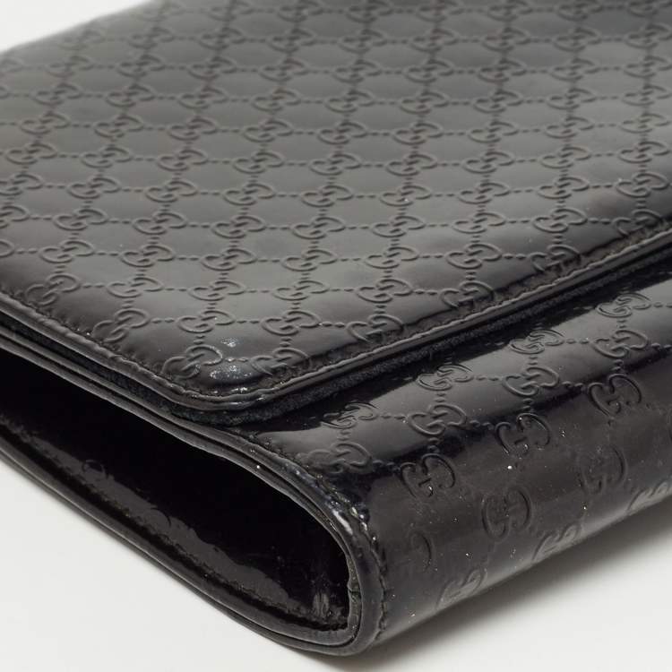 Pre Owned Gucci Black Microguccissima Patent Leather Broadway Clutch