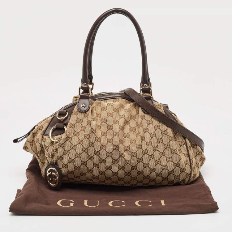 مملوكة مسبقًا Gucci Brown/Beige GG Canvas and Leather Sukey Boston Bag