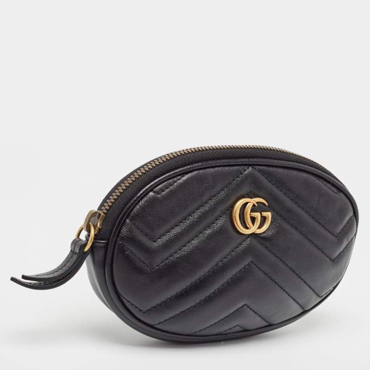مملوكة مسبقًا Gucci Black Leather GG Marmont Pouch