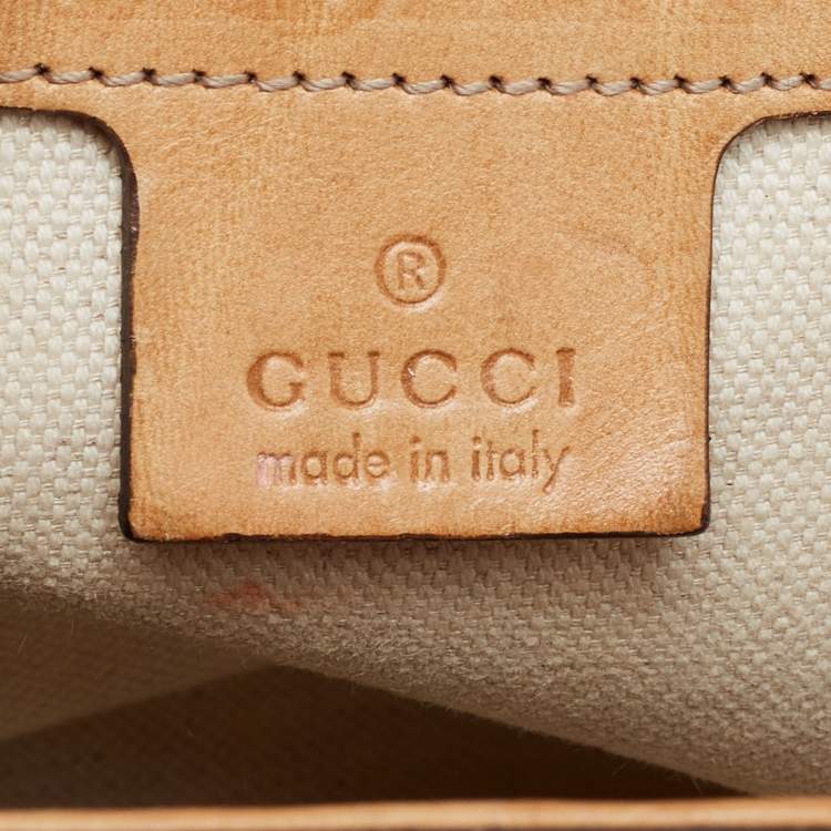 Pre Owned Gucci Light Blue/Beige GG Canvas and Leather Bamboo Top Handle Bag