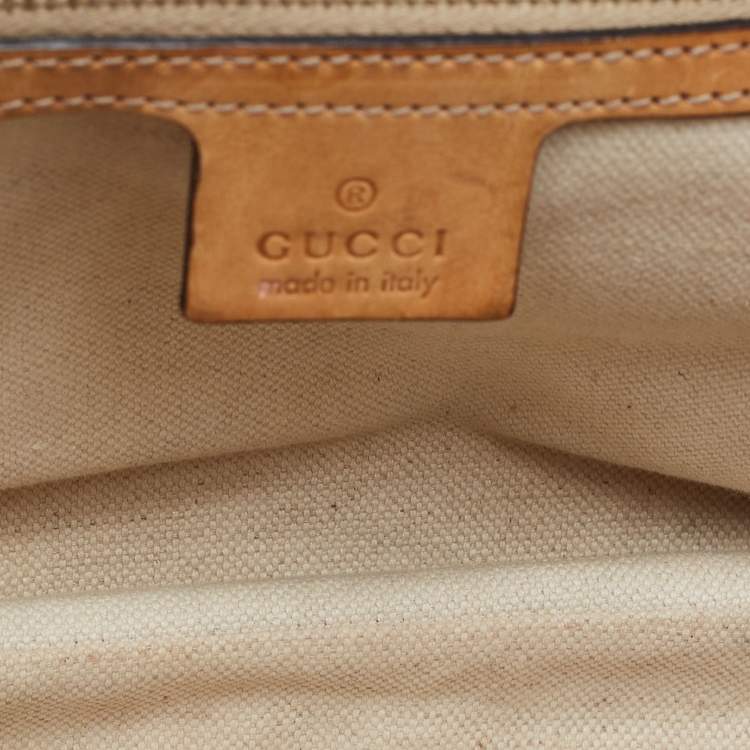 Pre Owned Gucci Light Blue/Beige GG Canvas and Leather Bamboo Top Handle Bag