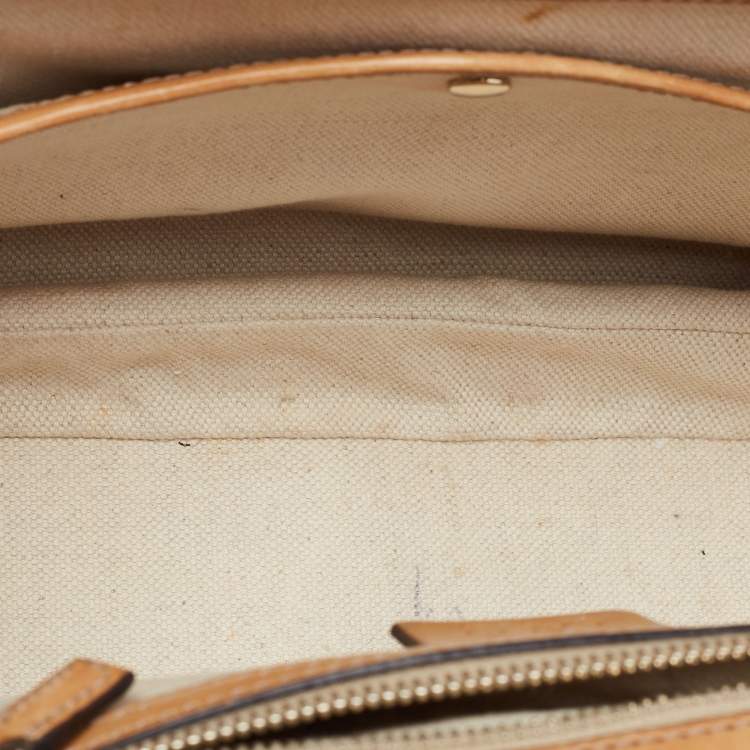 Pre Owned Gucci Light Blue/Beige GG Canvas and Leather Bamboo Top Handle Bag