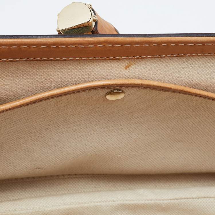 Pre Owned Gucci Light Blue/Beige GG Canvas and Leather Bamboo Top Handle Bag