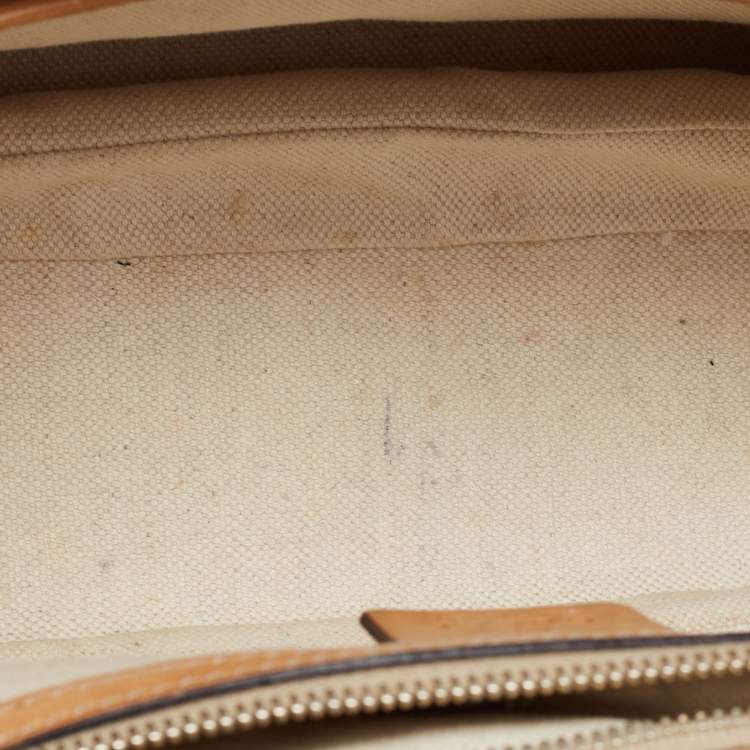 Pre Owned Gucci Light Blue/Beige GG Canvas and Leather Bamboo Top Handle Bag
