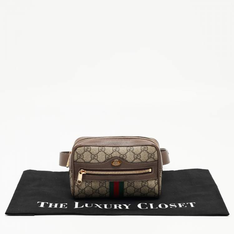 Pre Owned Gucci Brown/Beige GG Supreme Canvas and Leather Small Ophidia Belt Bag