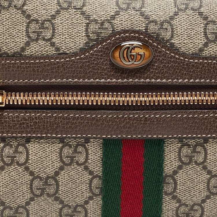 Pre Owned Gucci Brown/Beige GG Supreme Canvas and Leather Small Ophidia Belt Bag