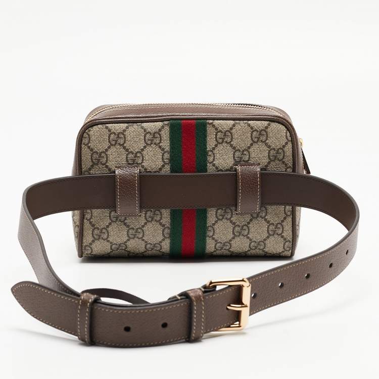 Pre Owned Gucci Brown/Beige GG Supreme Canvas and Leather Small Ophidia Belt Bag