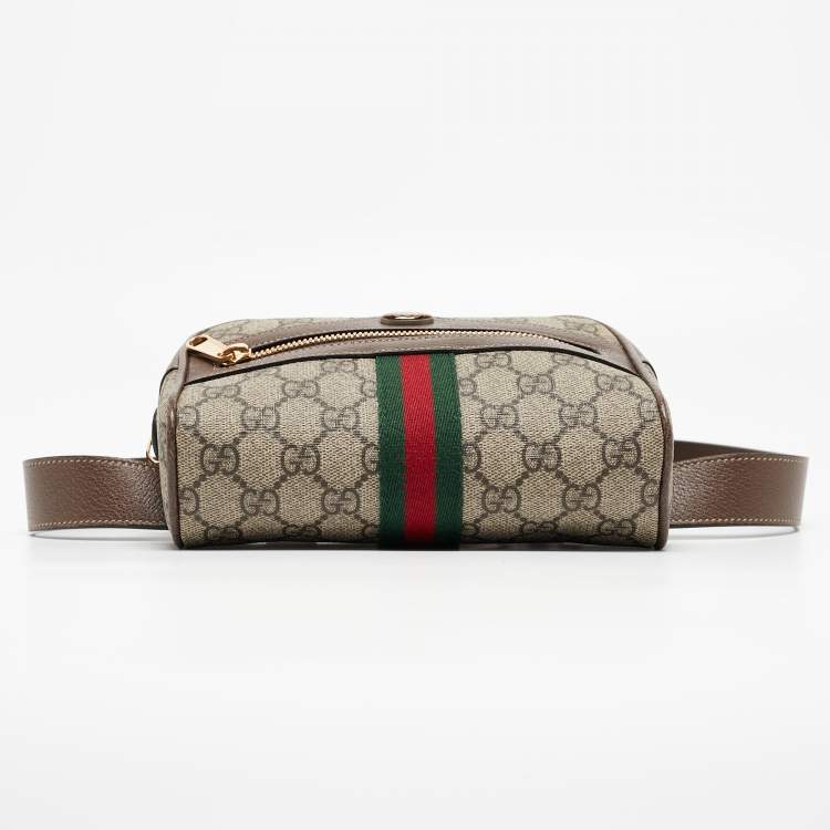 Pre Owned Gucci Brown/Beige GG Supreme Canvas and Leather Small Ophidia Belt Bag